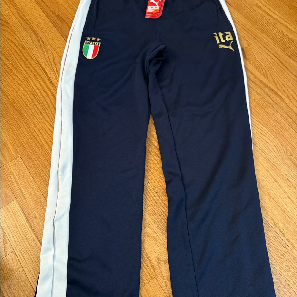 Puma Kids Navy and White Joggers with Gold Logo